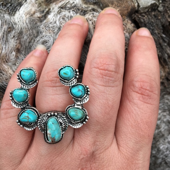 LAST ONE!! Squash Blossom Natural Stone Ring - Picture 2 of 7